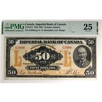 375-18-14 1923 Imperial Bank of Canada $50 Howland-Phipps, PMG Certified VF-25
