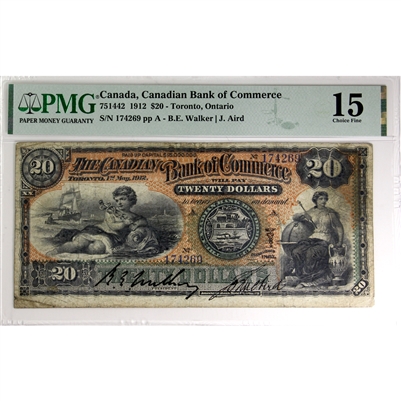 75-14-42 1912 Canadian Bank of Commerce $20 Walker-Aird, PMG Certified F-15