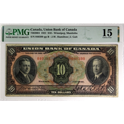 730-20-04 1921 Union Bank of Canada $10 Hamilton-Galt, PMG Cert. F-15 (Issues)