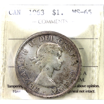 1963 Canada Dollar ICCS Certified MS-65