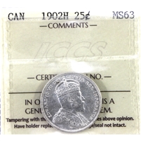 1902H Canada 25-cents ICCS Certified MS-63. Attractive Brilliant Coin