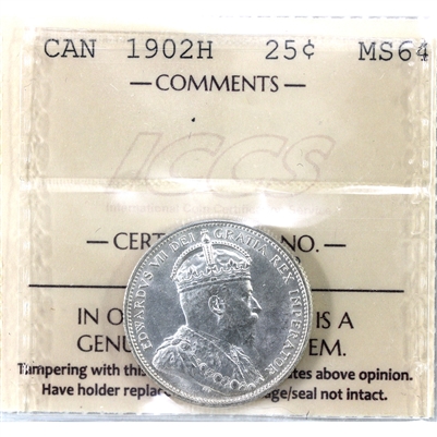 1902H Canada 25-cents ICCS Certified MS-64