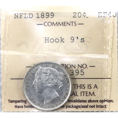 1899 Hook 9's Newfoundland 20-cents ICCS Certified EF-40