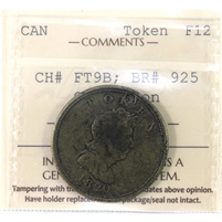 FT-9B North West Company Fur Trade Token, Brass, Holed ICCS Certified F-12 (Corrosion)