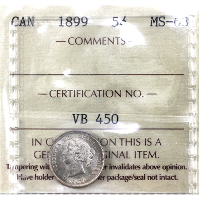 1899 Canada 5-cents ICCS Certified MS-63