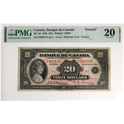 BC-10 1935 Canada $20 Osborne-Towers, French, PMG Certified VF-20 (Writing)