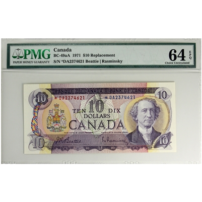 BC-49aA 1971 Canada $10 Beattie-Rasminsky Replacement, *DA, PMG Cert CUNC-64 EPQ