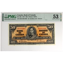 BC-26b 1937 Canada $50 Gordon-Towers, B/H, PMG Certified AU-53 (Small Inclusion)