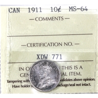 1911 Canada 10-cents ICCS Certified MS-64