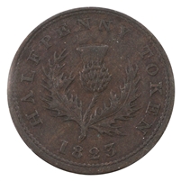 NS-1A1 1823 Nova Scotia 15 Leaves Thistle Half Penny Token, EF-AU (EF-45)