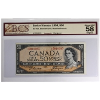 BC-42a 1954 Canada $50 Beattie-Coyne Changeover A/H BCS Certified AU-58 Original
