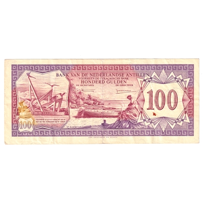 Netherlands Antilles Note, 1979 100 Gulden, Pick #19a, VF (Stain)