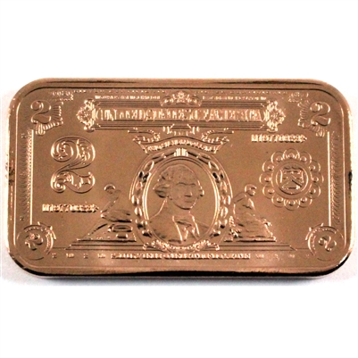 $2 George Washington Bar 1oz. .999 Fine Copper