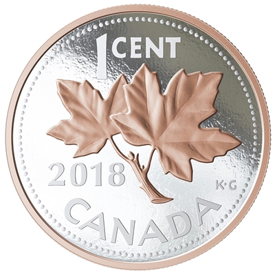 RDC 2018 Canada 1-cent Big Coin Rose-Gold Plated 5oz. Silver in Subscription Case (No Tax) impaired