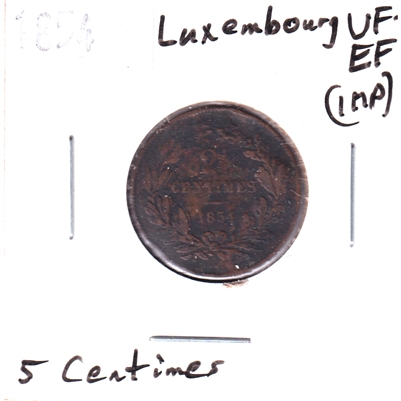 Luxembourg 1854 5 Centimes VF-EF (VF-30) Impaired