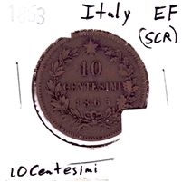 Italy 1863 10 Centesimi Extra Fine (EF-40) Scratched