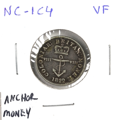 NC-1C4 1822 British Colonies 1/8 Dollar Silver Anchor Money Very Fine (VF-20)