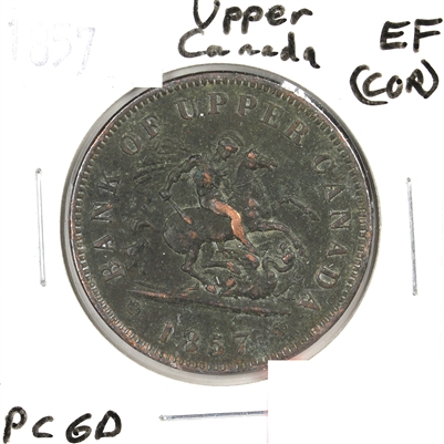 PC-6D 1857 Province of Canada, Bank of Upper Canada Penny Token Extra Fine (Corrosion)