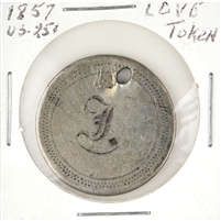 Love Token on 1857 USA Quarter: Initial F or Perhaps J