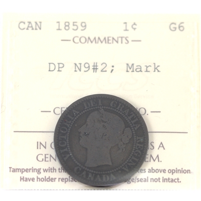 1859 DP N9 #2 Canada 1-cent ICCS Certified G-6 (Mark)
