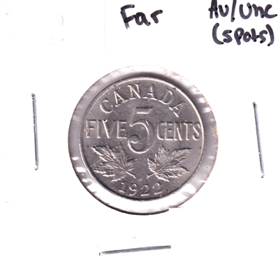 1922 Far Rim Canada 5-cents AU-UNC (AU-55) Spots