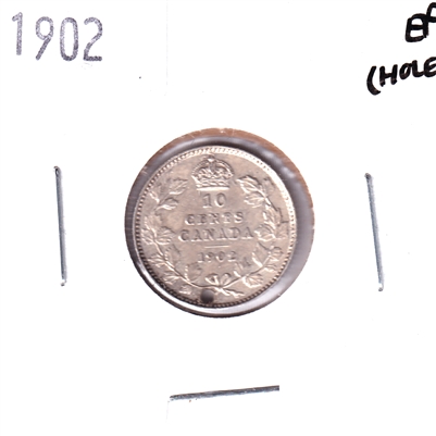 1902 Canada 10-cents Extra Fine (EF-40) Hole