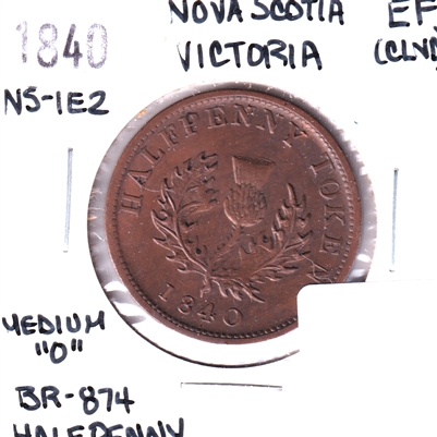 NS-1E2 1840 Nova Scotia Victoria Thistle Half Penny Token Extra Fine (EF-40) Cleaned