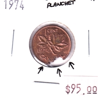 ERROR Defective Planchet 1974 1 Cent Almost Uncirculated (AU-50)