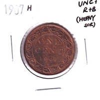 1907H Canada 1-cent UNC+ (MS-62) Red & Brown (Heavily scratched)