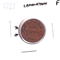ERROR Lamination 1927 Canada 1-cent Fine (F-12)