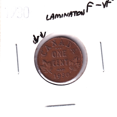 ERROR Lamination 1930 Canada 1-cent F-VF (F-15)