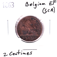 Belgium 1863 2 Centimes Extra Fine (EF-40) Scratched