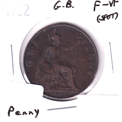 Great Britain 1902 Penny F-VF (F-15) Spot