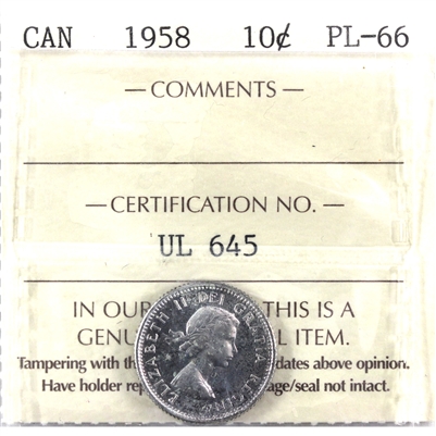 1958 Canada 10-cents ICCS Certified PL-66