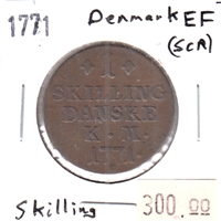Denmark 1771 Skilling Extra Fine (EF-40) scratched