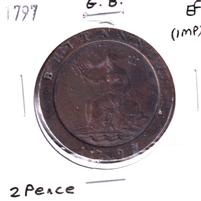 Great Britain 1797 2 Pence Extra Fine (EF-40) Impaired
