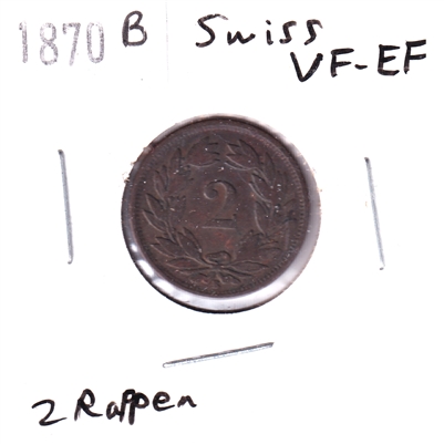 Switzerland 1870B 2 Rappen VF-EF (VF-30)