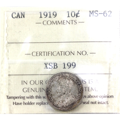 1919 Canada 10-cents ICCS Certified MS-62