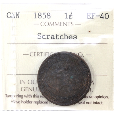 1858 Canada 1-cent ICCS Certified EF-40 Scratches