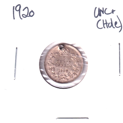 1920 Canada 5-cents UNC+ (MS-62) Hole
