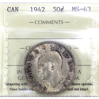 1942 Canada 50-cents ICCS Certified MS-63