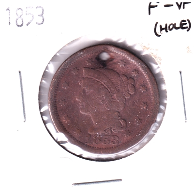 1853 USA Cent F-VF (F-15) Hole