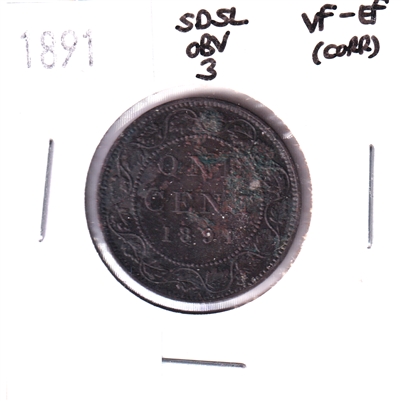 1891 SDSL Obv. 3 Canada 1-cent VF-EF (VF-30) Corrosion