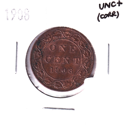 1908 Canada 1-cent UNC+ (MS-62) Corrosion