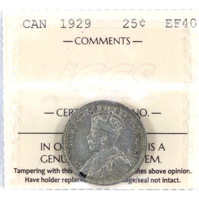 1929 Canada 25-cents ICCS Certified EF-40