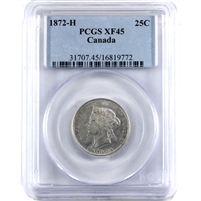 1872H Canada 25-cents PCGS Certified EF-45