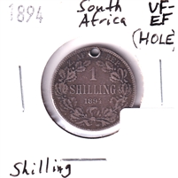 South Africa 1894 Shilling VF-EF (VF-30) Hole