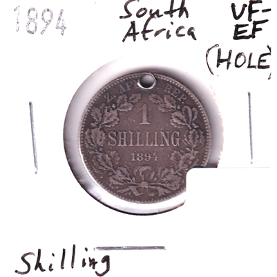 South Africa 1894 Shilling VF-EF (VF-30) Hole