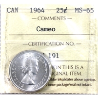 1964 Canada 25-cents ICCS Certified MS-65 Cameo