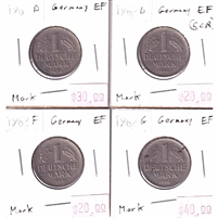Lot of 4x Germany 1961-1962 1 Marks EF (scratched) 4pcs.